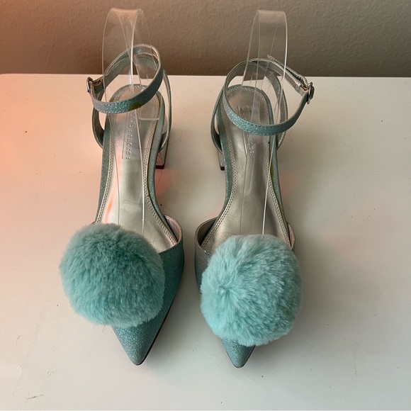 ASOS PomPom Heels Shoes 6 Blue Glitter - Picture 7 of 7